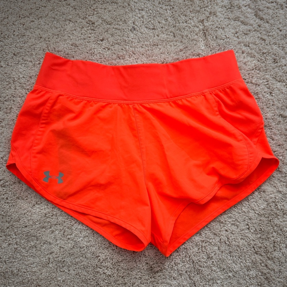 Under Armour NEON Orange HeatGear Speedpocket Running Shorts | Size Small